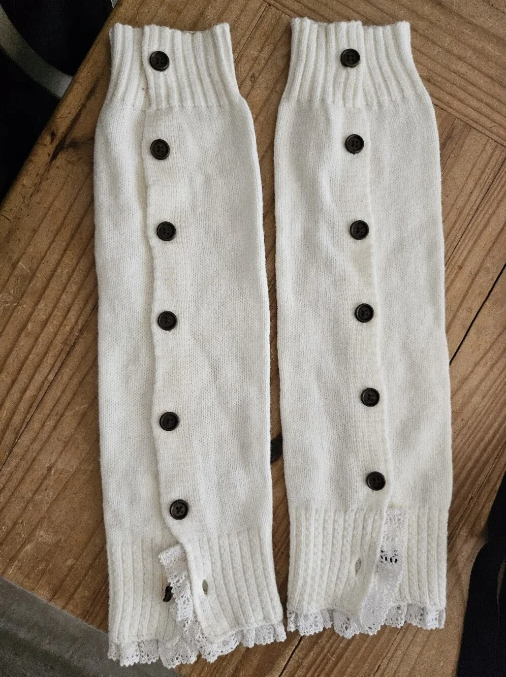 Cream Knit Button Lace Boot Cuffs / Leg Warmers – One Size